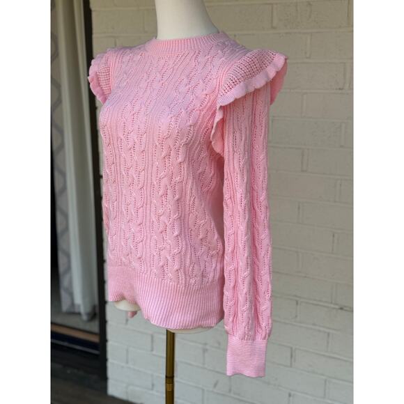 Crown & Ivy Sweater Women Small Meadow Pink Ruffle Cable Knit Fairy Kei Style - Picture 1 of 6